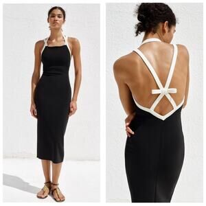 Zara Womens Black Sleeveless Halter Neck Midi Dress Small Preppy Old Money